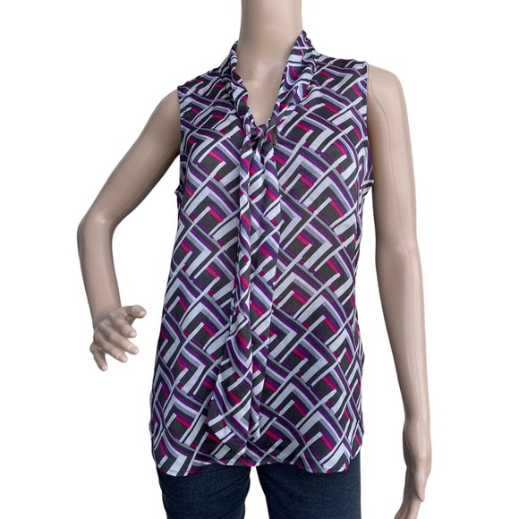 New York & Company Tops - New New York & Company Women's Geometric Multicolor Sleeveless Sheer Blouse M